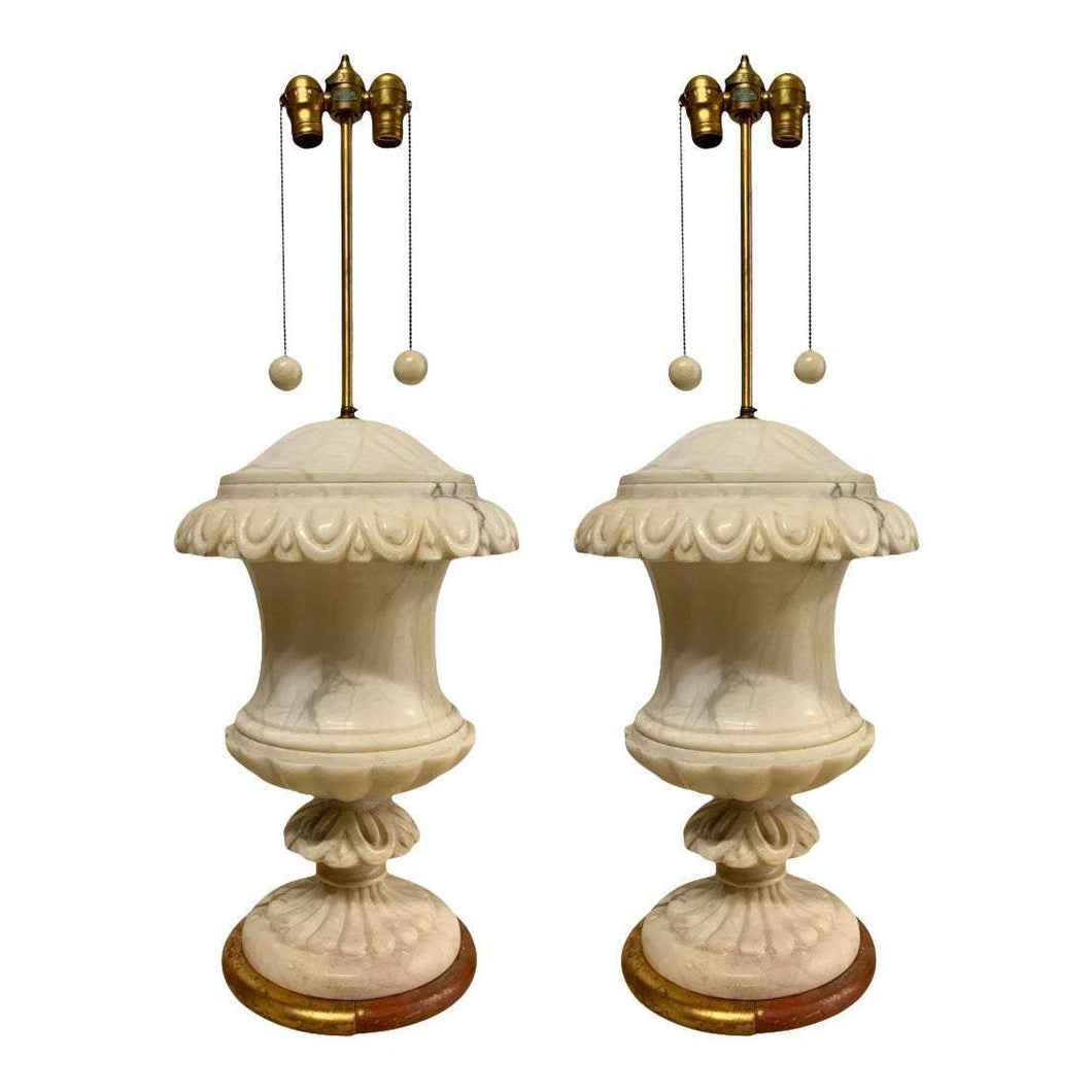 1940's Italian Large White Marble Urn Table Lamps-Lamp-Antique Warehouse