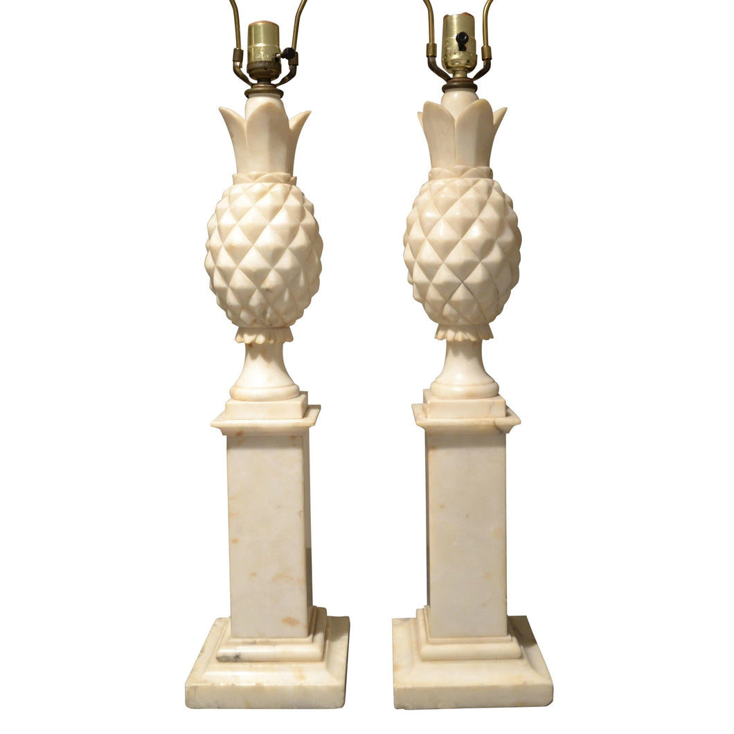 1950's Italian Alabaster Pineapple Table Lamps - a pair-Lamp-Antique Warehouse