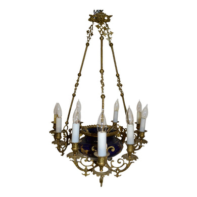 19th Century French Bronze and Porcelain Chandelier - 9-Lights-Chandelier-Antique Warehouse
