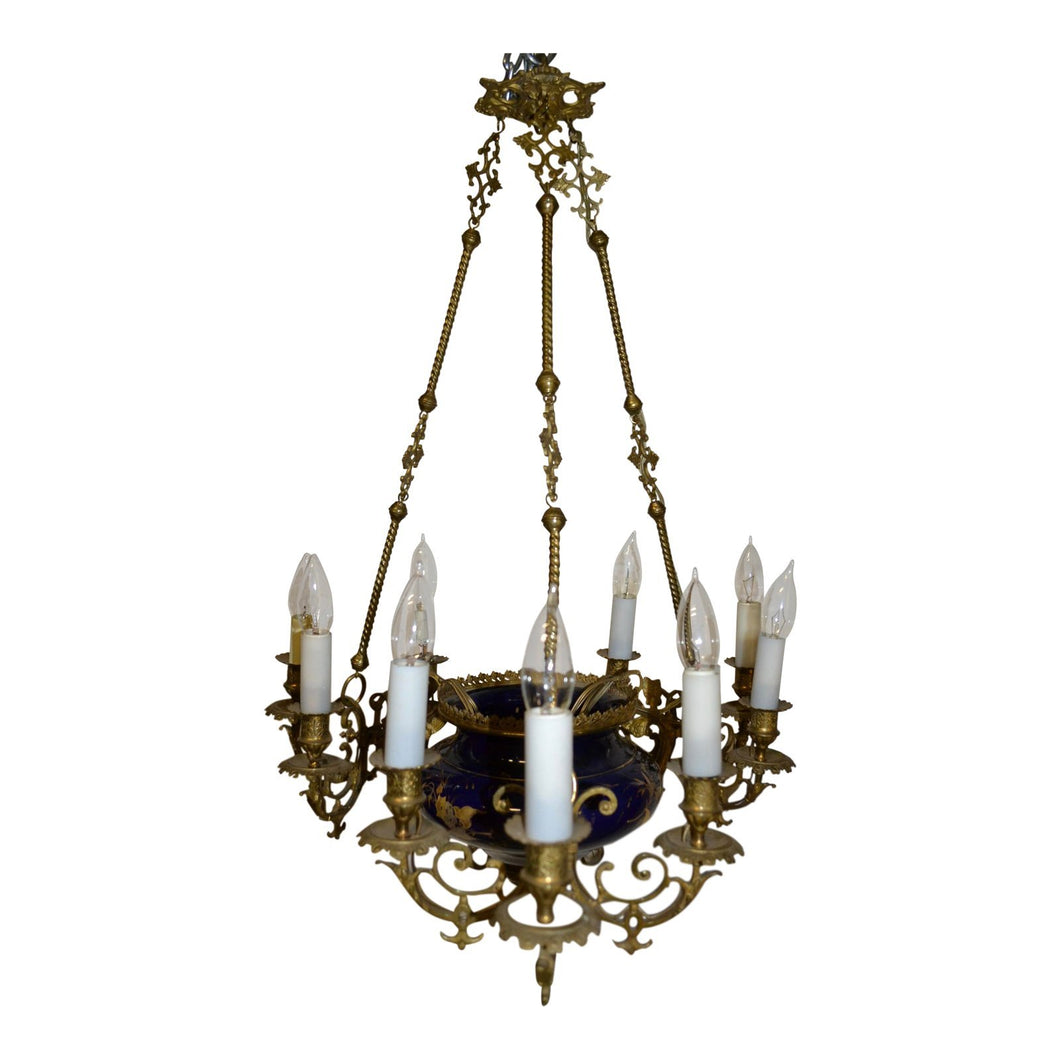 19th Century French Bronze and Porcelain Chandelier - 9-Lights-Chandelier-Antique Warehouse