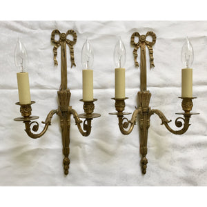 19th Century French Louis XVI Brass Ribbon Sconces - a pair-Sconces-Antique Warehouse