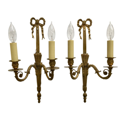 19th Century French Louis XVI Brass Ribbon Sconces - a pair-Sconces-Antique Warehouse