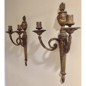 19th Century French Louis XVI Style Bronze Cast Sconces - 2 arms - a pair-Sconces-Antique Warehouse