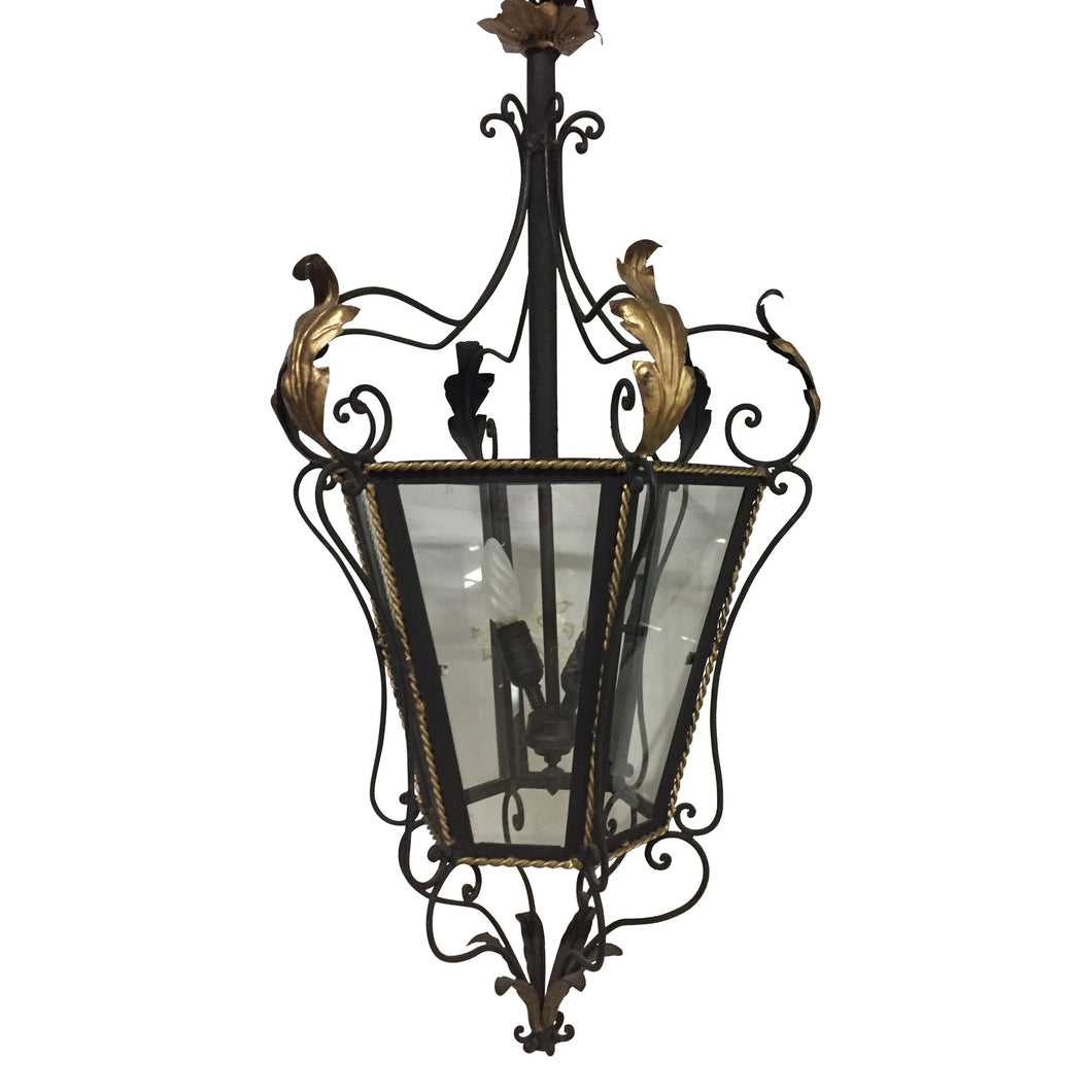 19th Century Iron & Brass Painted Hanging Lantern-Chandelier-Antique Warehouse