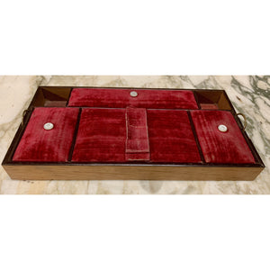 Antique Victorian Walnut Sewing or Jewelry Box | Tray with Velvet Covered Compartments-Decorative-Antique Warehouse