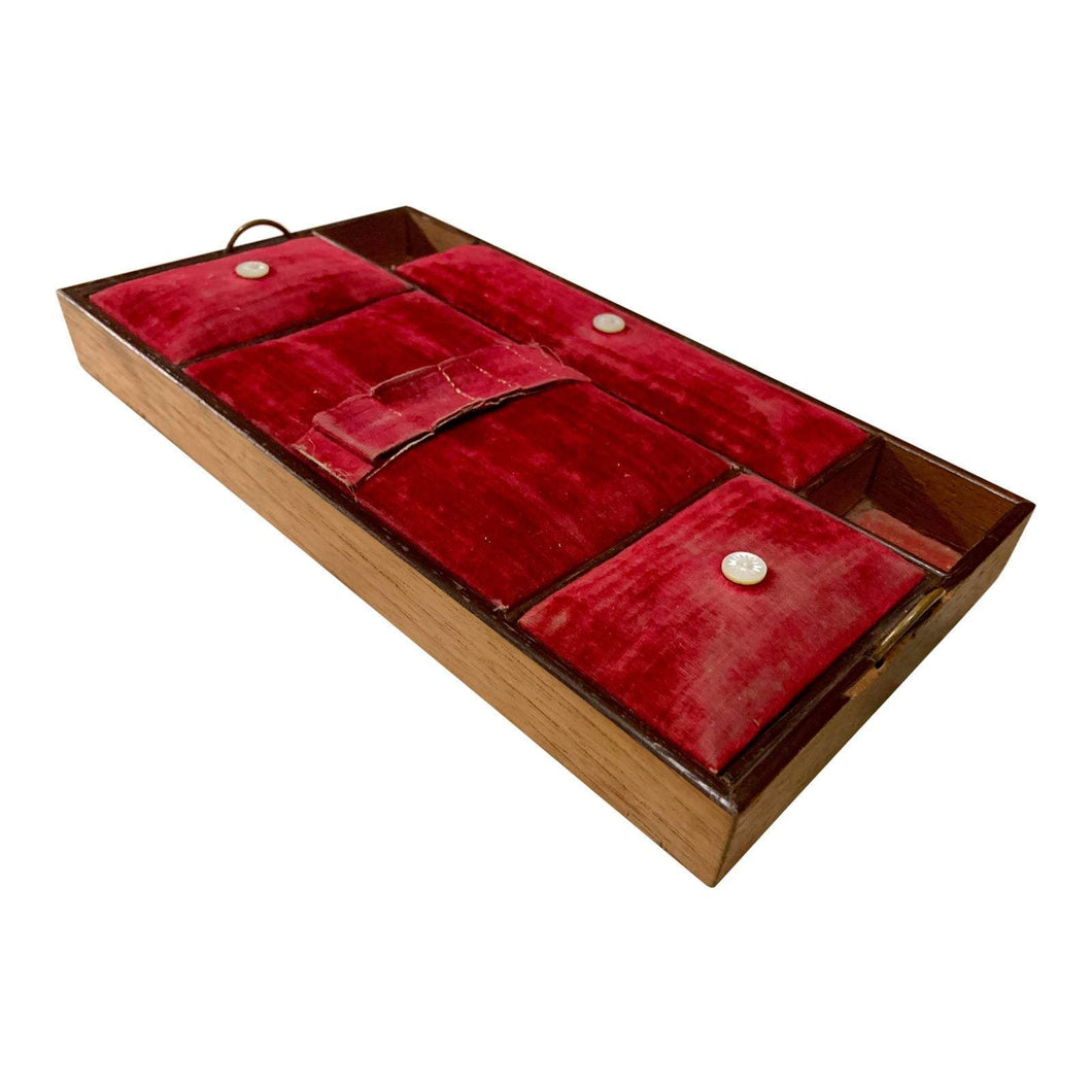 Antique Victorian Walnut Sewing or Jewelry Box | Tray with Velvet Covered Compartments-Decorative-Antique Warehouse