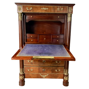Empire Mahogany Secrétaire à abattant with Brass Mounts and Marble Top-Secretaire-Antique Warehouse