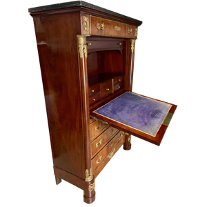 Empire Mahogany Secrétaire à abattant with Brass Mounts and Marble Top-Secretaire-Antique Warehouse