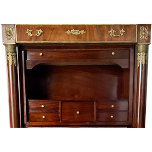 Empire Mahogany Secrétaire à abattant with Brass Mounts and Marble Top-Secretaire-Antique Warehouse