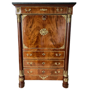 Empire Mahogany Secrétaire à abattant with Brass Mounts and Marble Top-Secretaire-Antique Warehouse
