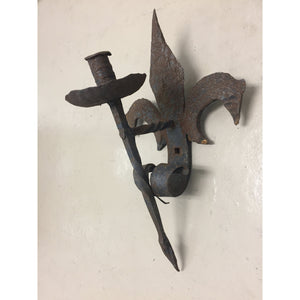 French 19th Century Forged Iron Fleur de Lis Torchère Sconces - a pair-Sconces-Antique Warehouse