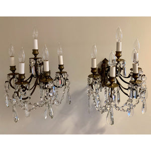 French Louis XV Bronze and Crystal Sconces - 5 Light - a pair-Sconces-Antique Warehouse
