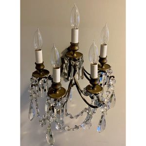 French Louis XV Bronze and Crystal Sconces - 5 Light - a pair-Sconces-Antique Warehouse
