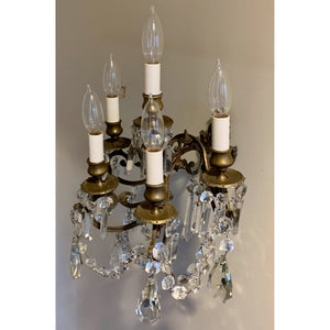 French Louis XV Bronze and Crystal Sconces - 5 Light - a pair-Sconces-Antique Warehouse