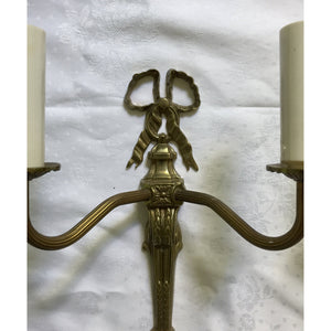 French Louis XVI Bronze Cast Two Arm Ribbon Sconces - a Pair-Sconces-Antique Warehouse