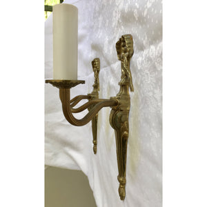 French Louis XVI Bronze Cast Two Arm Ribbon Sconces - a Pair-Sconces-Antique Warehouse