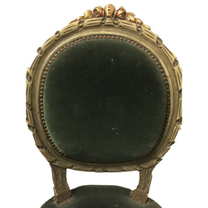 French Louis XVI Style Painted and Carved chairs with green velvet upholstery (Set of 6)-Chairs-Antique Warehouse