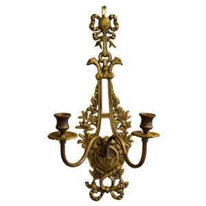 French Two Candle Brass Sconce-Sconces-Antique Warehouse