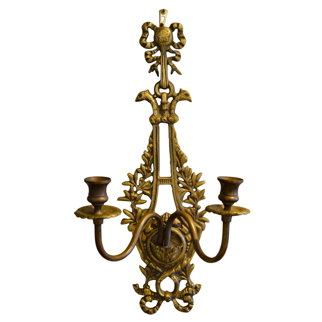 French Two Candle Brass Sconce-Sconces-Antique Warehouse