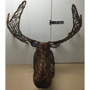 Grapevine Wicker Moose Head-Sculpture-Antique Warehouse