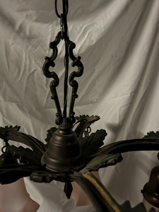 Art Deco Chandelier with Pink Tulip Flutes-Chandelier-Antique Warehouse