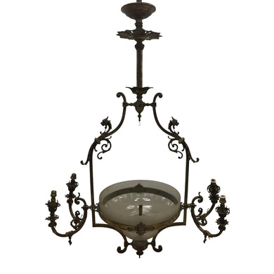 Large Brass Art Nouveau Chandelier-Chandelier-Antique Warehouse