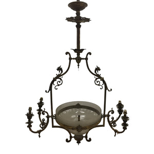 Large Brass Art Nouveau Chandelier-Chandelier-Antique Warehouse
