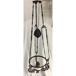 Victorian Cast Iron Hanging Library Oil Lamp | Chandelier-Chandelier-Antique Warehouse