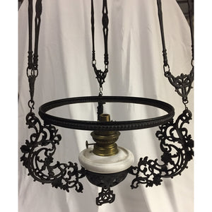 Victorian Cast Iron Hanging Library Oil Lamp | Chandelier-Chandelier-Antique Warehouse