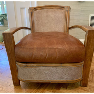 Vintage Bamboo Rattan & Leather Lounge Arm Chair-Chairs-Antique Warehouse