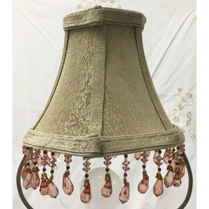 Vintage Fabric Tapered Clip-on Bell Lampshade with Pink Crystals | Small | 6" Tall-Lampshade-Antique Warehouse
