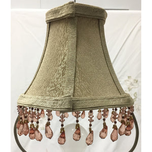 Vintage Fabric Tapered Clip-on Bell Lampshade with Pink Crystals | Small | 6" Tall-Lampshade-Antique Warehouse