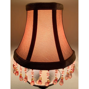 Vintage Fabric Tapered Clip-on Bell Lampshade with Pink Crystals | Small | 6" Tall-Lampshade-Antique Warehouse
