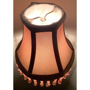 Vintage Fabric Tapered Clip-on Bell Lampshade with Pink Crystals | Small | 6" Tall-Lampshade-Antique Warehouse
