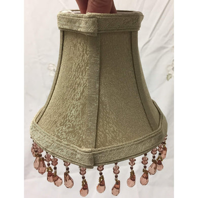 Vintage Fabric Tapered Clip-on Bell Lampshade with Pink Crystals | Small | 6