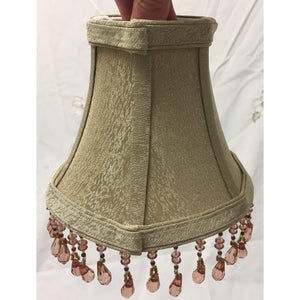 Vintage Fabric Tapered Clip-on Bell Lampshade with Pink Crystals | Small | 6" Tall-Lampshade-Antique Warehouse