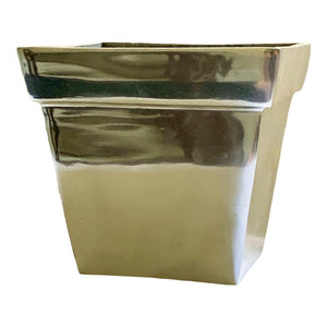 Vintage Square Polished Steel Small 4" Planter-Pots & Planters-Antique Warehouse